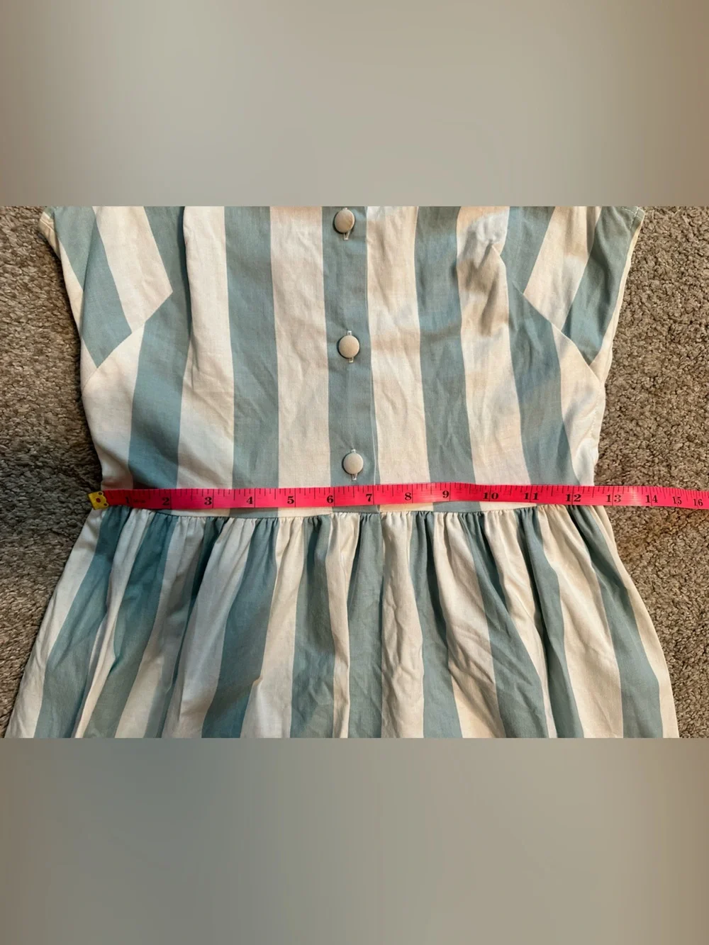 Vintage Laura Ashley White and Light Blue Striped Sleeveless Dress - Picture 9 of 11